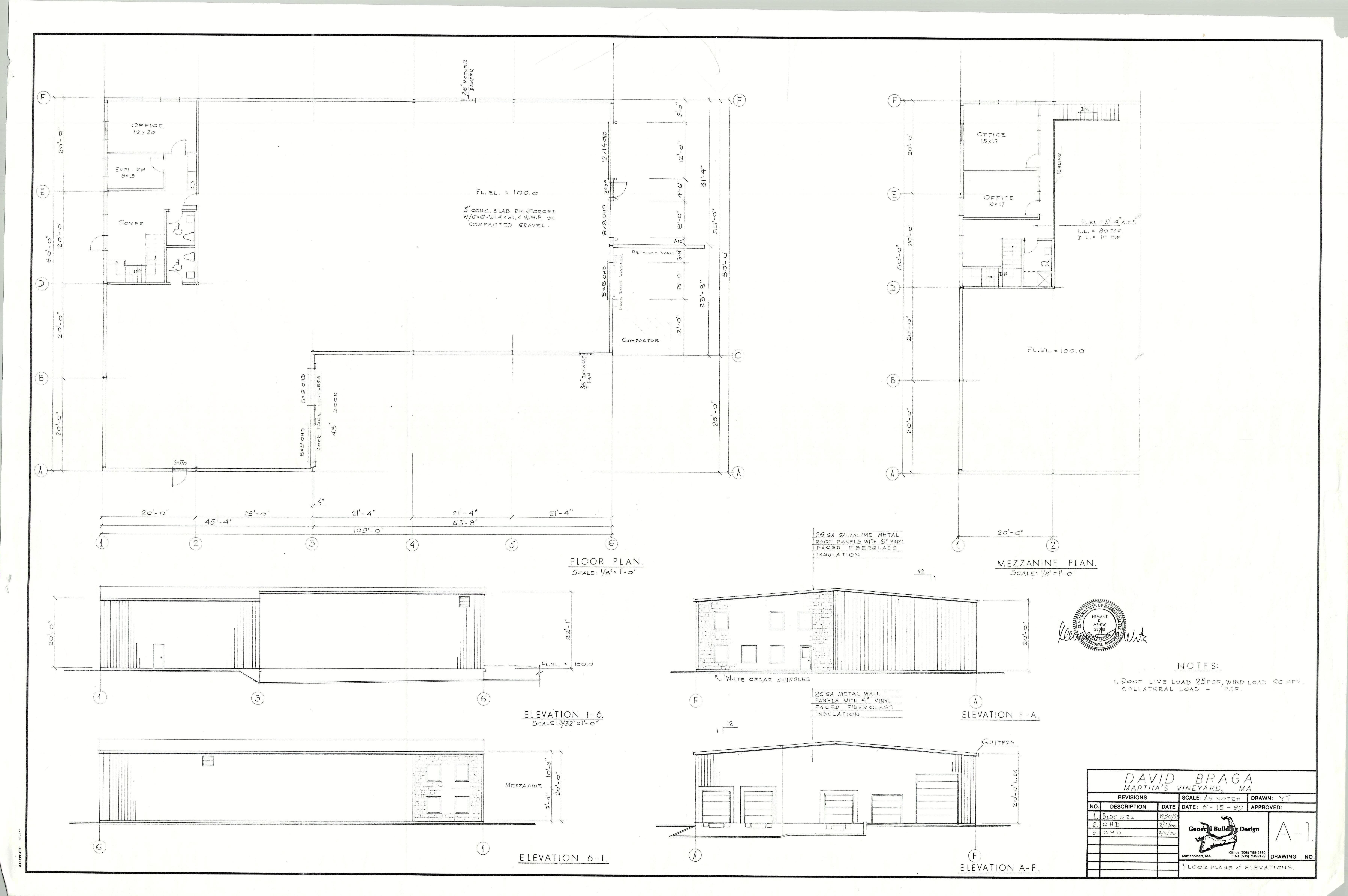 Revised floor plan, building elevations, and mezzanine layout